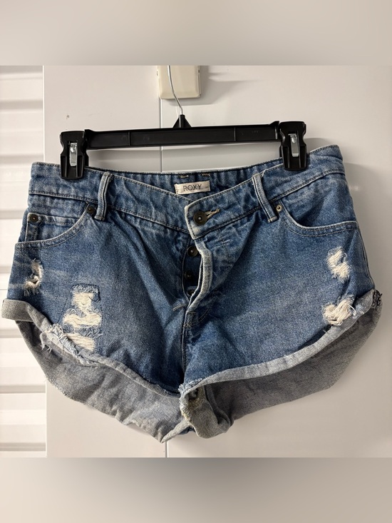 Roxy Pants - Roxy Women's Light Blue Distressed Rolled-Hem Jean Shorts